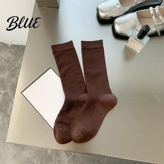 Cotton Crew Socks Women Socks Ribbed Knit for Autumn Winter Minimalist Solid Comfortable Daily Wear Color Soft Breathable Stretchy Casual