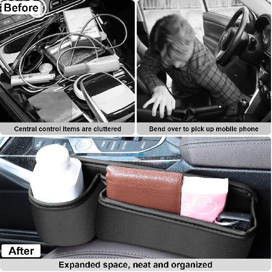 Car Seat Gap Filler Organizer With Cup Holder, 2 Pack Adjustable Leather Car Side Seat Storage Box, Multifunction Interior Storage Organizer For