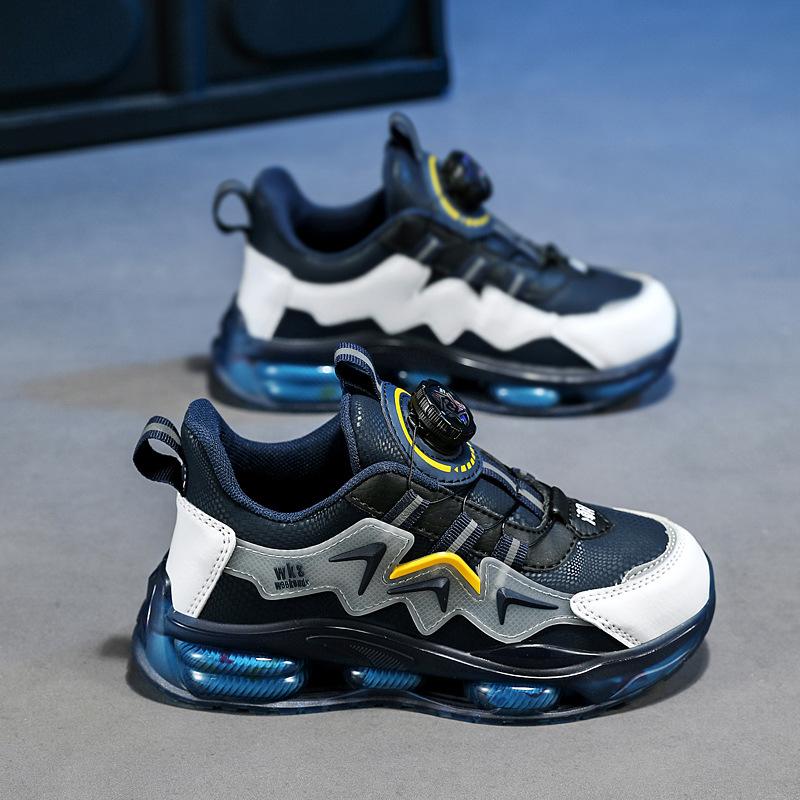 7288 Medium and Older Children's Leather Waterproof Boys' Children's Sports Shoes Men's 2025 New Rotating Button Trend Casual Running