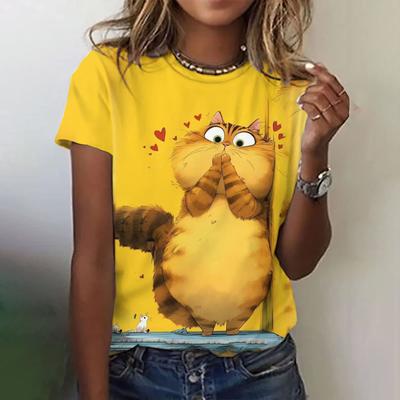 T-shirt da Donna Moda Estiva Girocollo Abbigliamento Divertente Casual Manica Corta Stampa Gatto Top Moda T-shirt Larga Abbigliamento Donna