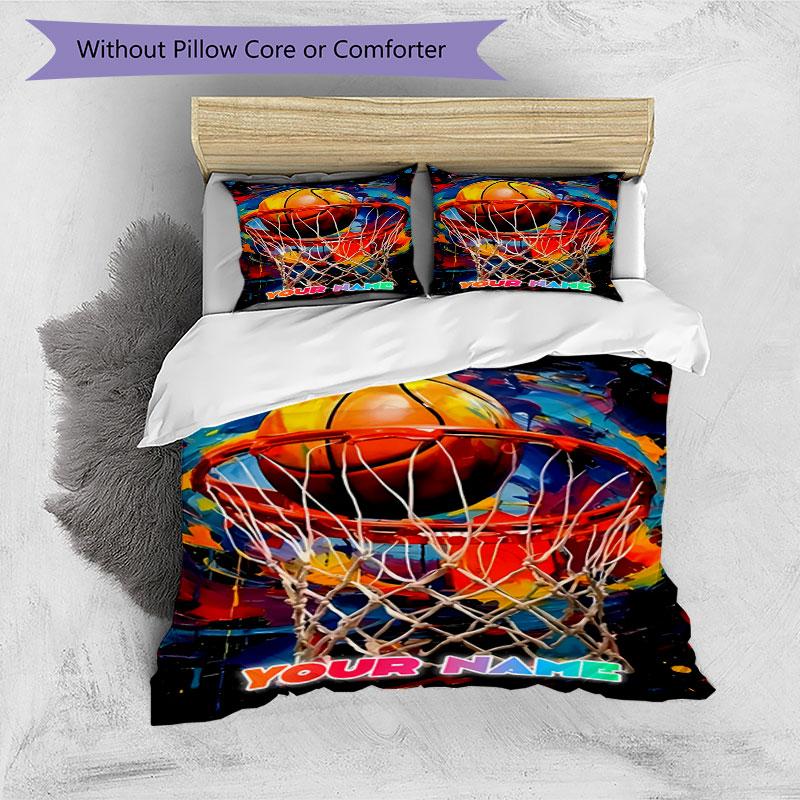 3PC Custom Name Basketball Hoop" Bedding Set Printed Bedding Set Duvet Cover Closure Includes 1 Duvet Cover & 2 Pillowcases for All Seasons Bedroom