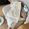 Women's White Satin Wide Leg Pants Elastic Waist Drawstring Trousers Casual Streetwear