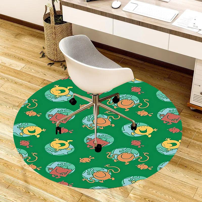 1pc Mr. Men and Little Miss characters on green . Round carpet, Made of Polyester,Perfect for Decorating Office Chairs, Living Rooms fplt122