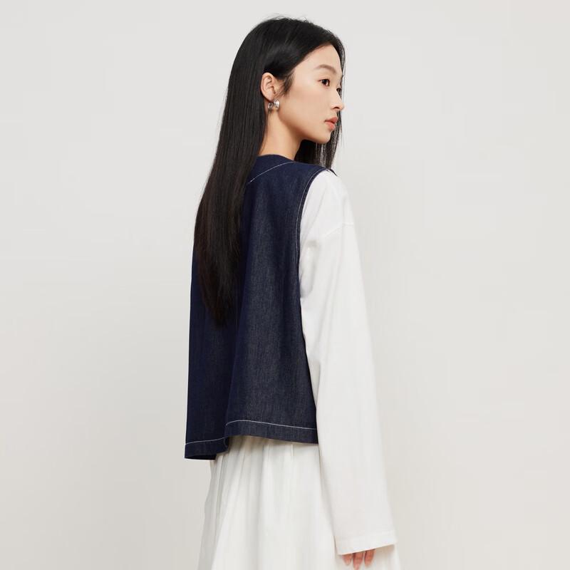 Elva's Island Women's Simple Round Neck Denim Vest