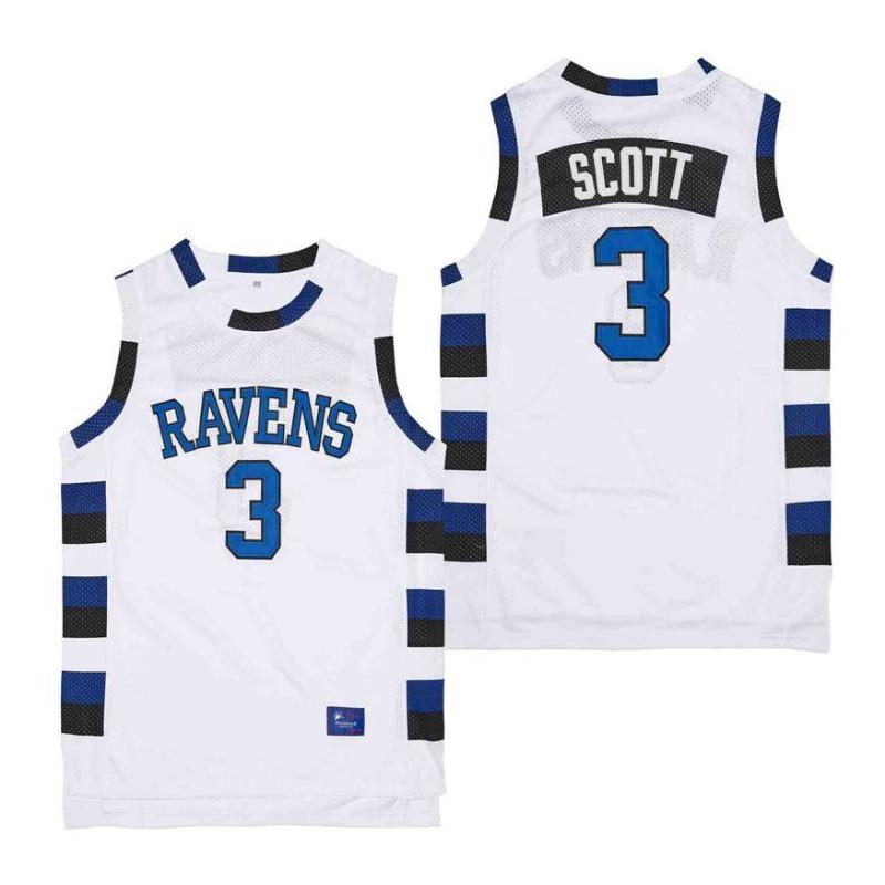 One Tree Hill 3 23 Tricou de Baschet Scott Ravens Broderie de Înaltă Calitate Îmbrăcăminte Sport de Exterior Alb Negru Preț Accesibil