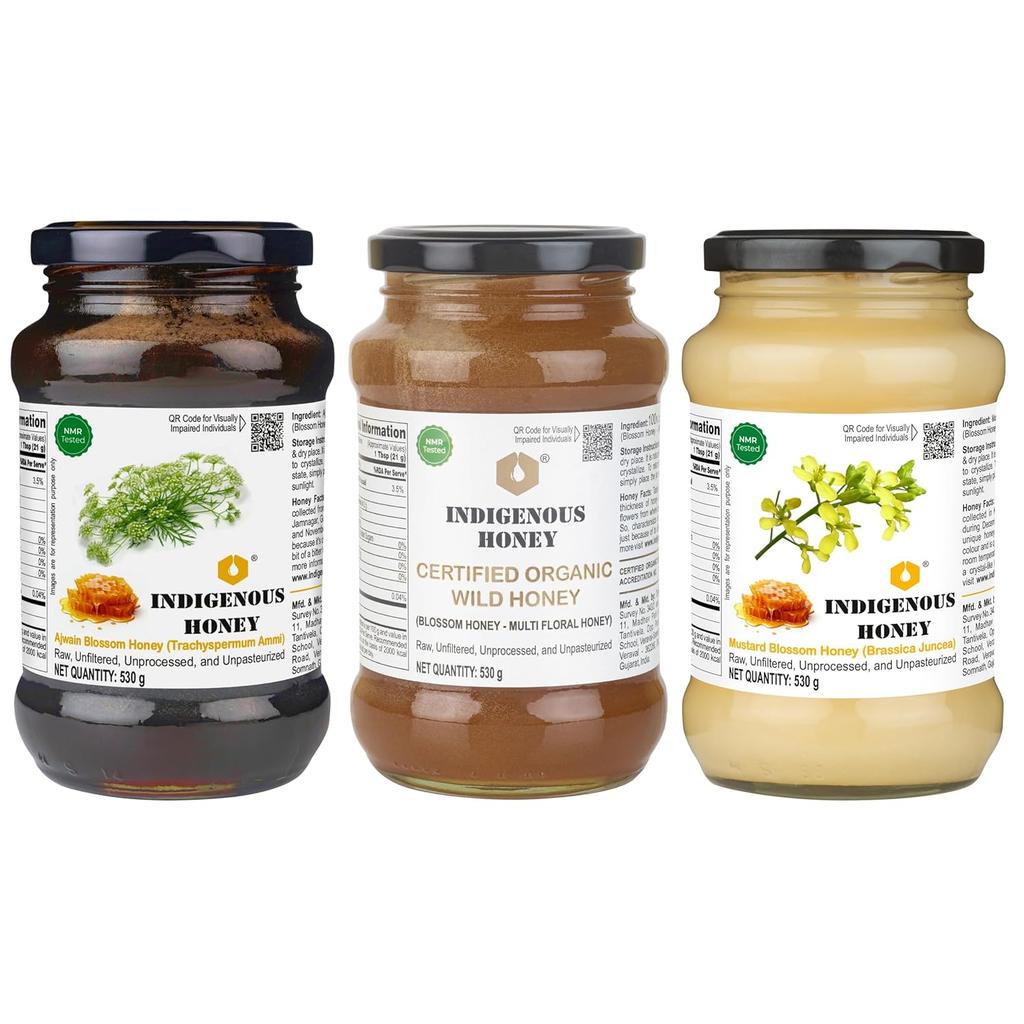 INDIGENOUS HONEY Certified Organic Wild Honey with Nmr tested Raw Crystalized Honey Pure Natural Unprocessed combo pack