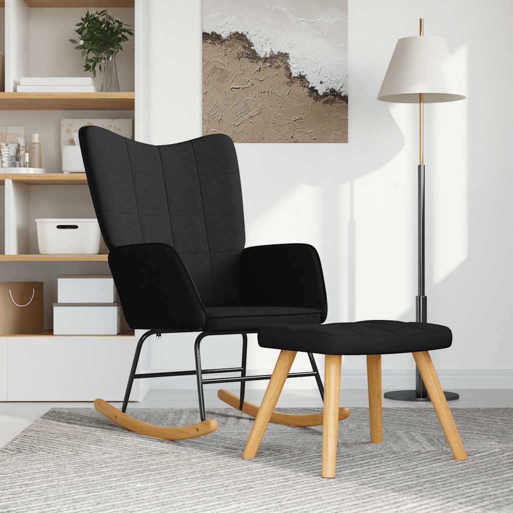 Rocking Armchair with Footstool Black Fabric