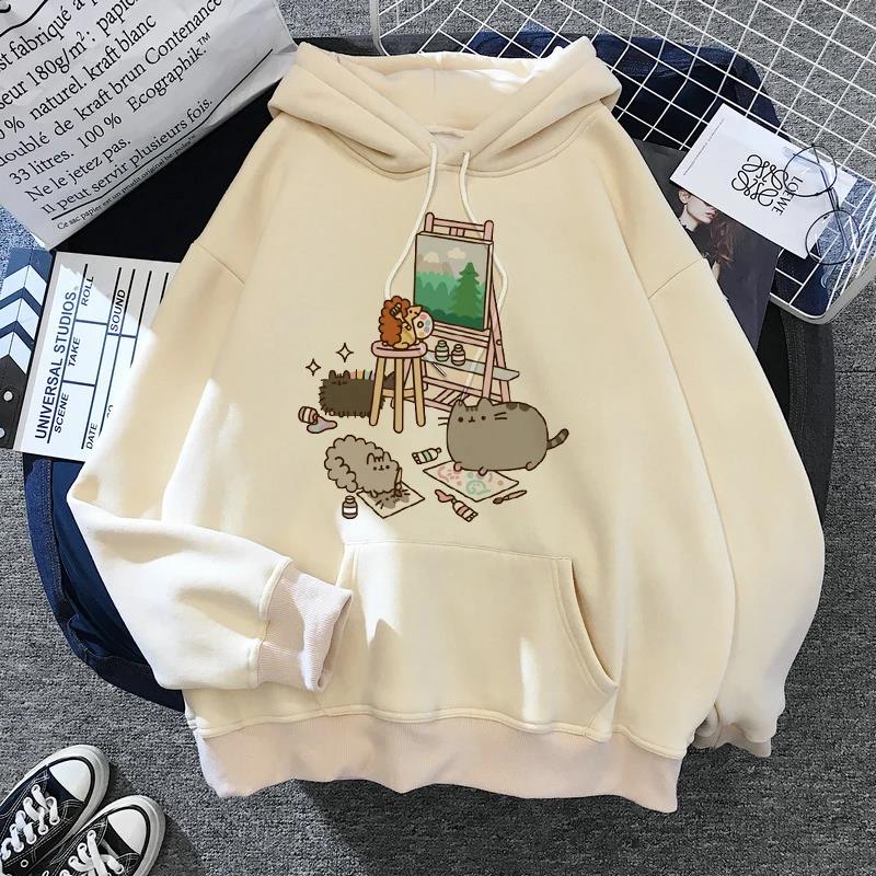 Women's Cat Hooded Sweatshirt 2025 Cartoon Costume Korean Harajuku Kawai Style Oversized