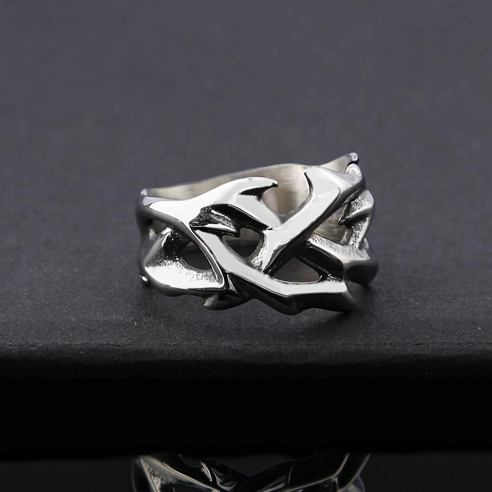 Trendy Charm Hollow Crown of Thorns Ring 316L Stainless Steel Simple Unisex Punk Rock Charm Jewelry Gift