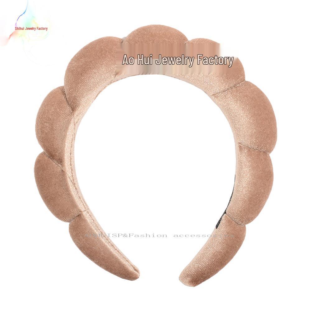 Bandeau Spa Velours Or - Cerceau Éponge Haut Crâne Tendance pour Maquillage et Soin de la Peau.