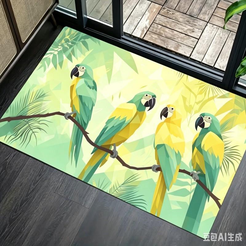 Abstract Tropical Parrot Doormat Colorful Macaw Bird Palm Leaf Welcome Mat Exotic Art Jungle Home Entryway Decor Floor Rug
