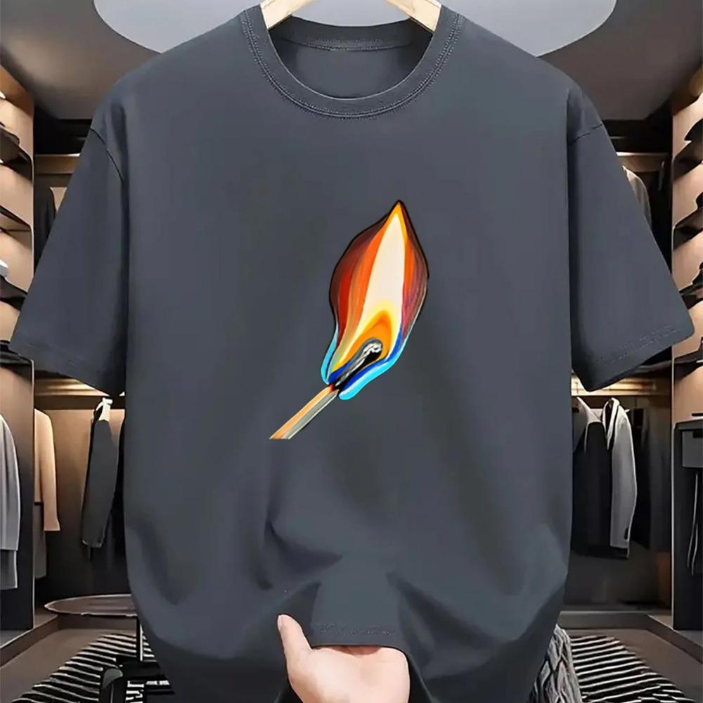 Single Men Top Round Neck Short-Sleeved T-Shirt Casual Style Sports Friendly Retro Slimming Creat