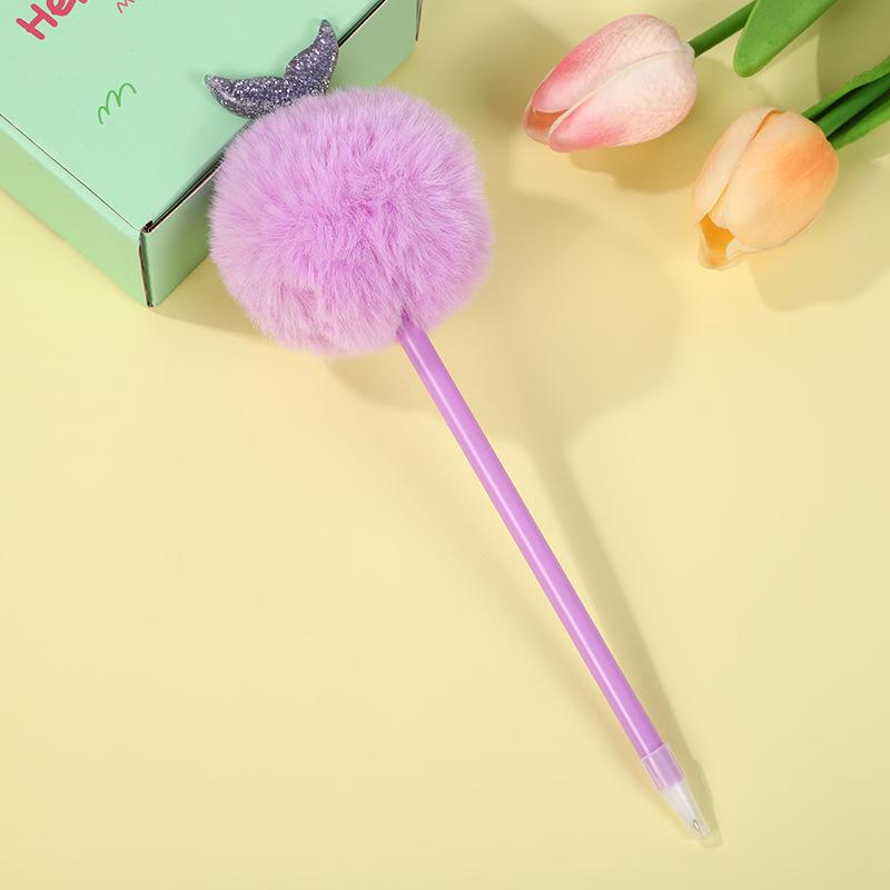 4Pcs Cute Marine Mermaid Tail Furry Pom Ballpoint Pen for Child Boy Girl Student Game Reward Christmas Stocking Fillers 0.7mm Smooth to Write Comforta
