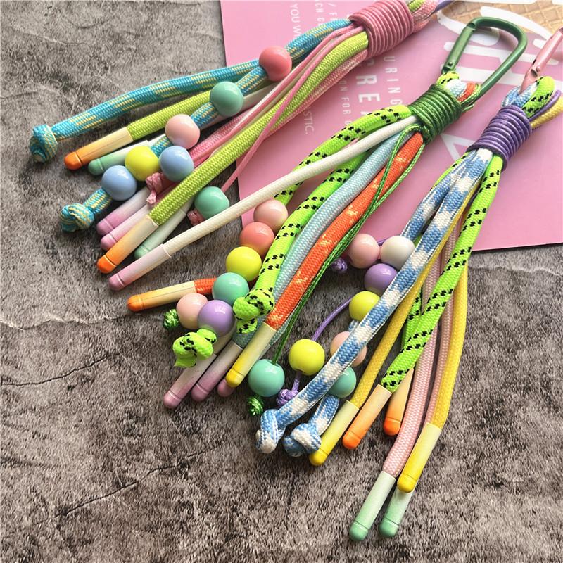 Barevný přívěsek na klíče s korálky, tašky, přívěsky, copánky, přívěsek na klíče od auta na telefon, malý držák na klíče od Fresh, prémiové doplňky