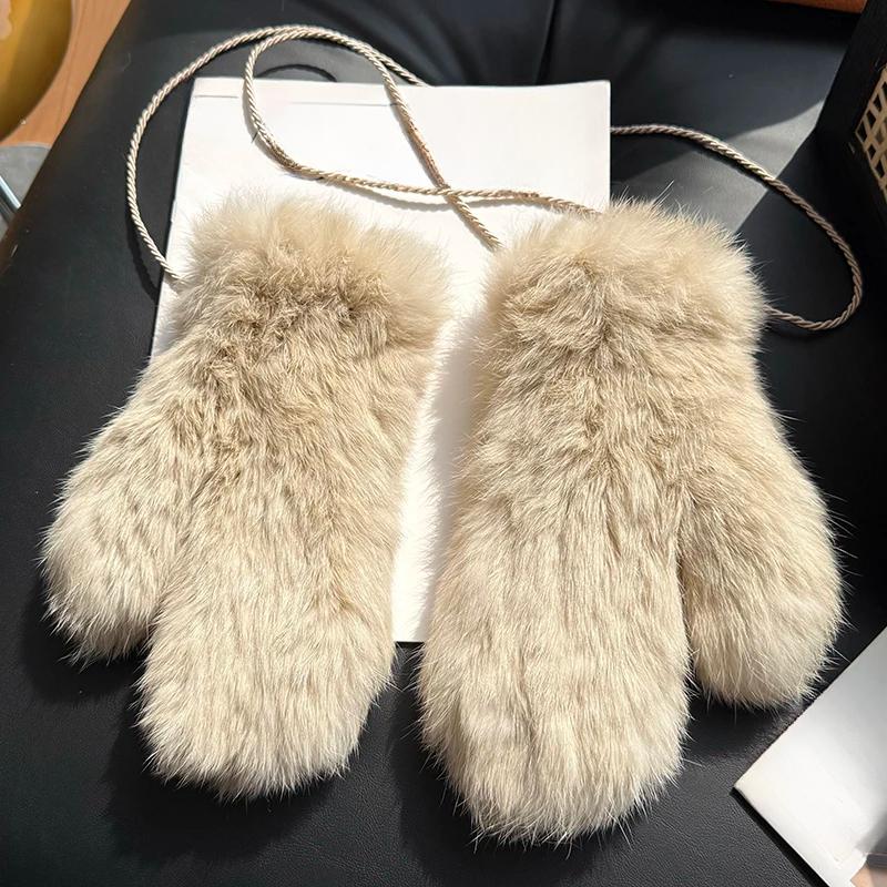 Winter Women Real Rabbit Fur Gloves Natural Thick Style Rabbit Fur Mittens Outdoor Girls Keep Warm Hand Knitted Fur Glove