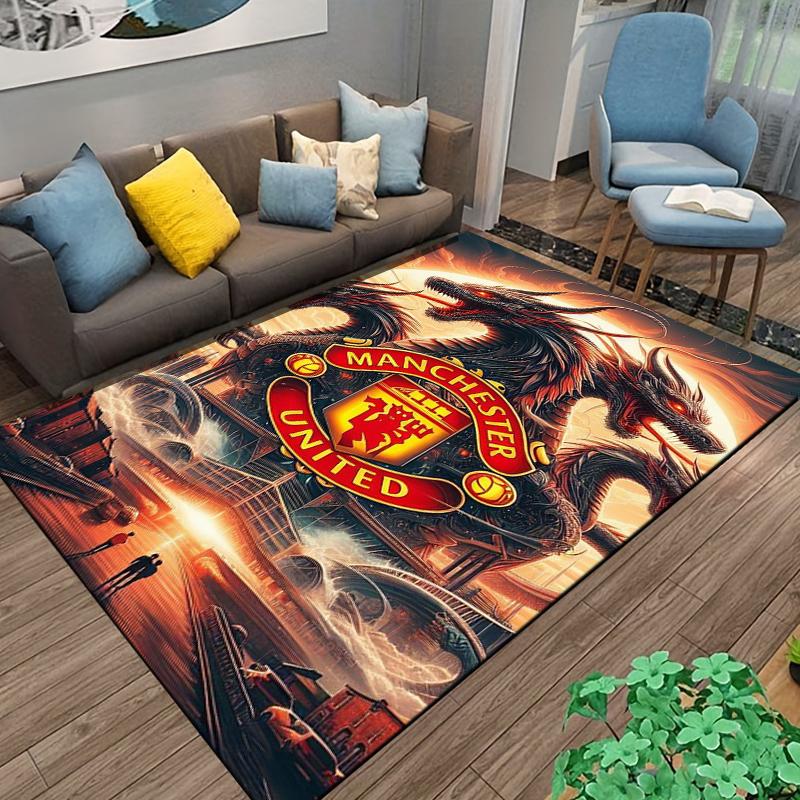 "Manchester United Logo Carpet with Two Black Dragons Design" Suitable for Use As an Anti-slip for Living Room Bedroom Sofas