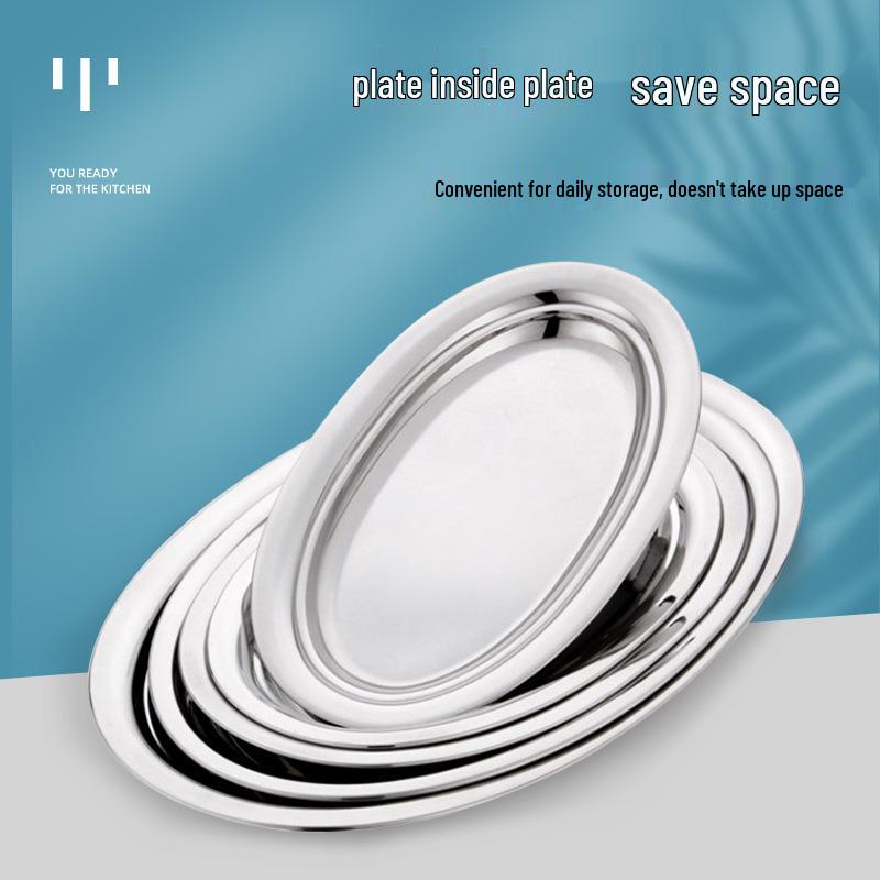 304 Stainless Steel Deep Oval Fish Plate: Thickened Egg-Shaped Dish for Steaming, BBQ & More. Ideal for Home Dining.