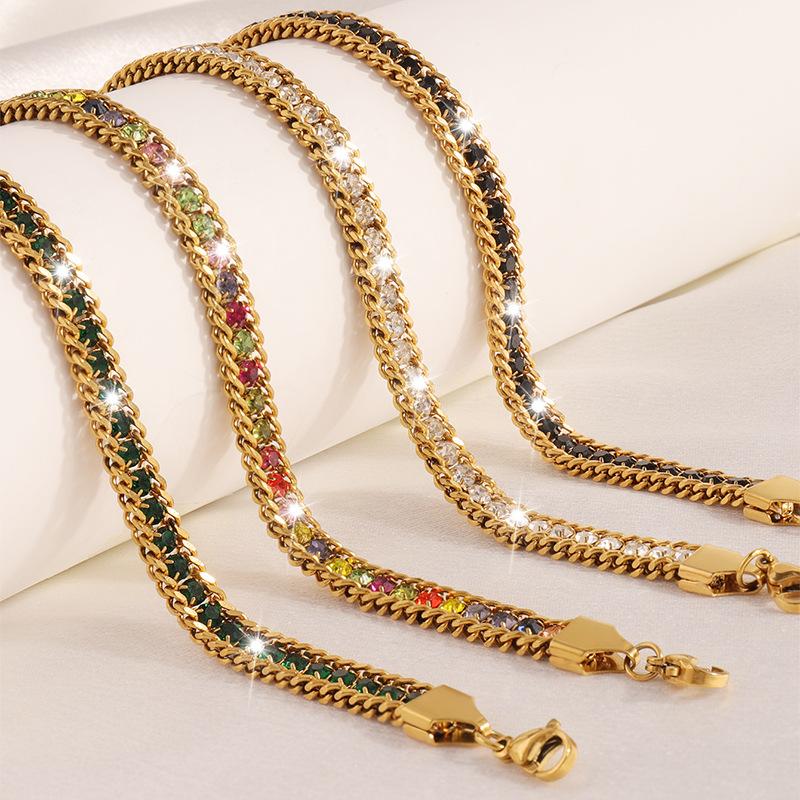 Titanium Steel Bracelet - Women's Simple Stainless Steel Bracelet with Three Layers of Diamonds, Versatile and Luxurious Hand Chain