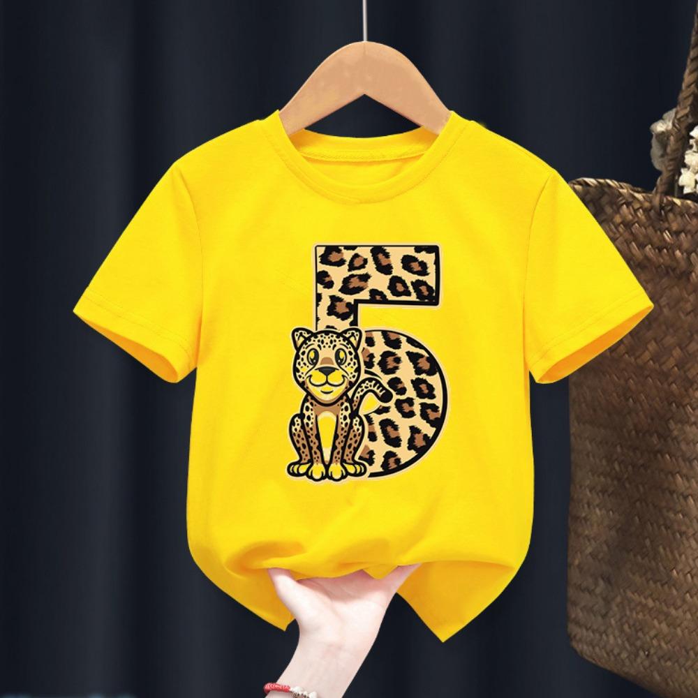 T-Shirt For Boys Funny Animal Leopard 1-10th Birthday Number Print Kids Clothes T Shirt Summer Boys Birthday Clothes Baby Tshirt
