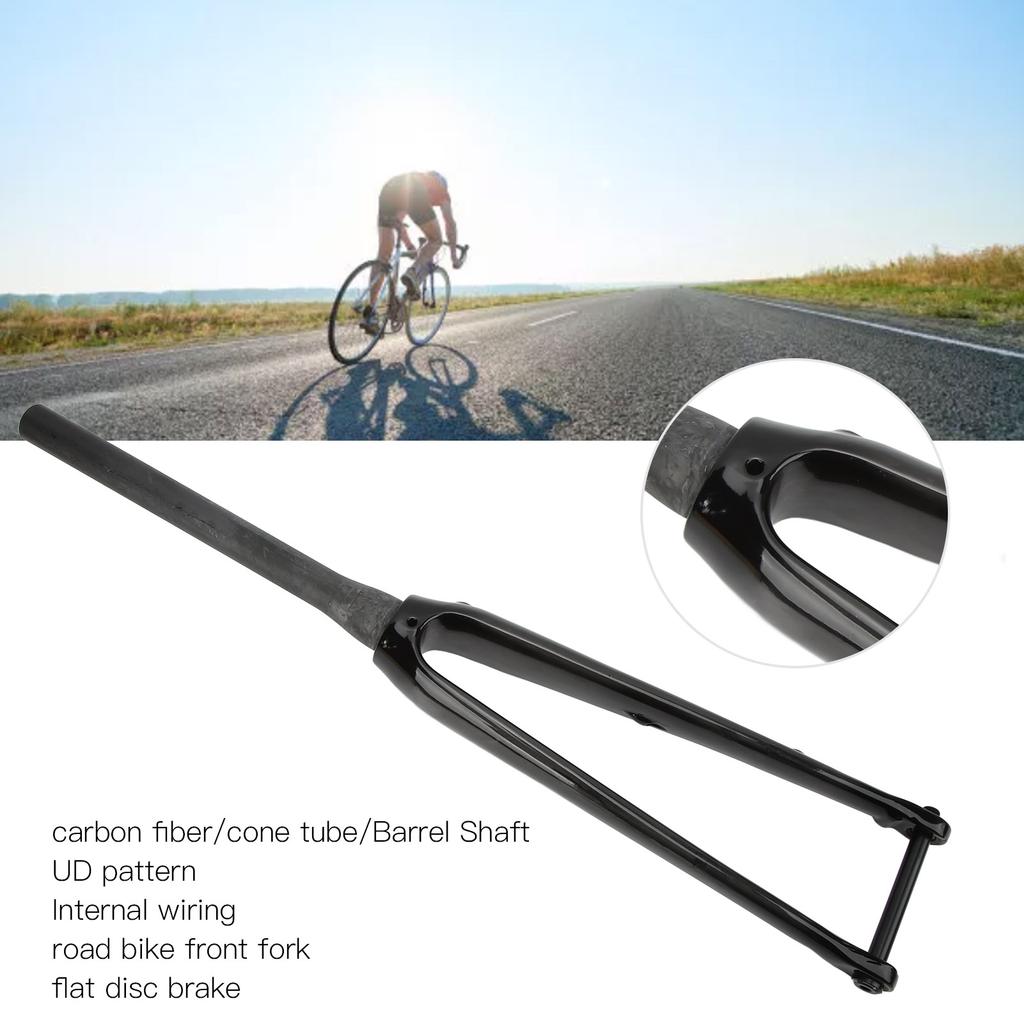 Garfo Dianteiro de Bicicleta Full Carbon para Estrada com Tubo Cônico e Eixo de Barril para Freio a Disco