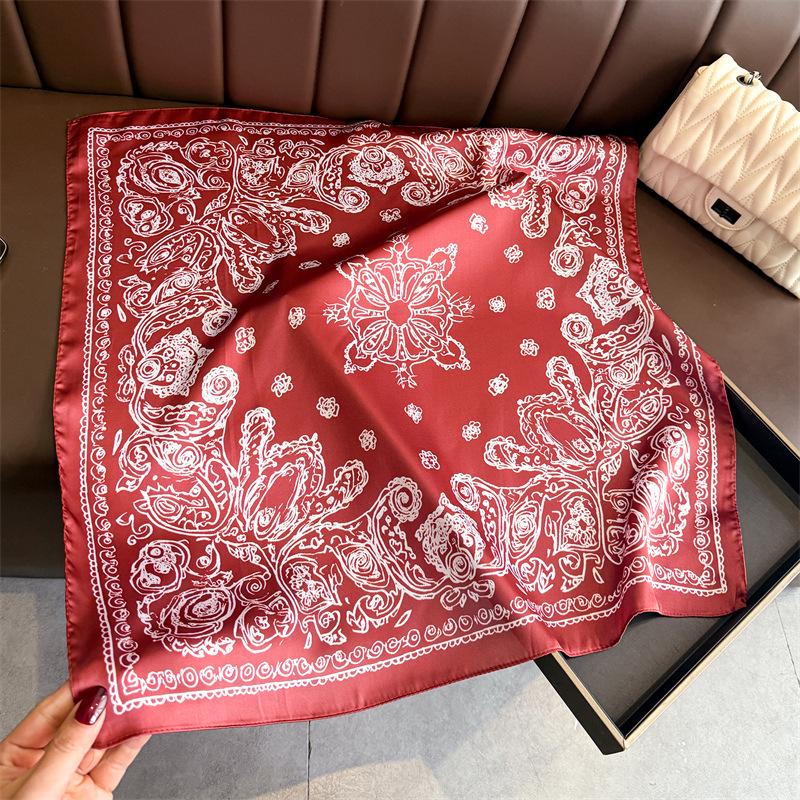 European American 70cm Small Square Imitation Silk Scarf - Printed Versatile Headscarf/Neck Protector