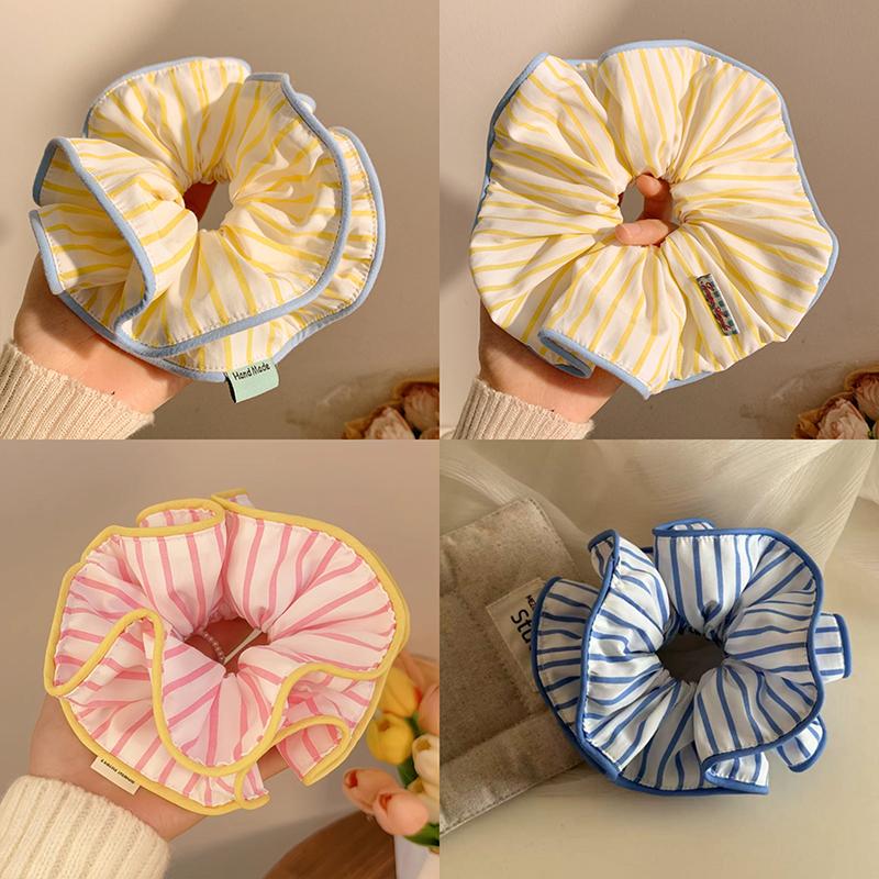 Korean Striped Large Intestine Scrunchie Hair Tie For Women Girls Sweet Hair Ornament Elastic Hair Band Hair Accessories