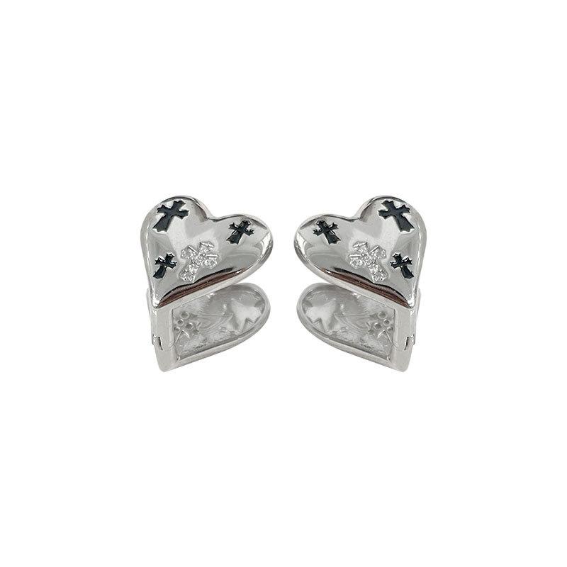 

Персонализированные модные серьги-крестики Love, темпераментные черные резиновые инкрустированные бриллиантами серьги в форме сердца для женщин