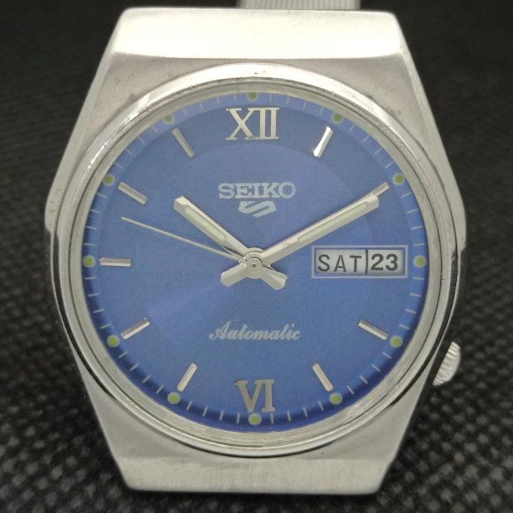USED VINTAGE SEIKO 5 AUTOMATIC 6319A JAPAN MENS D/D BLUE WATCH 608a-a315017-9
