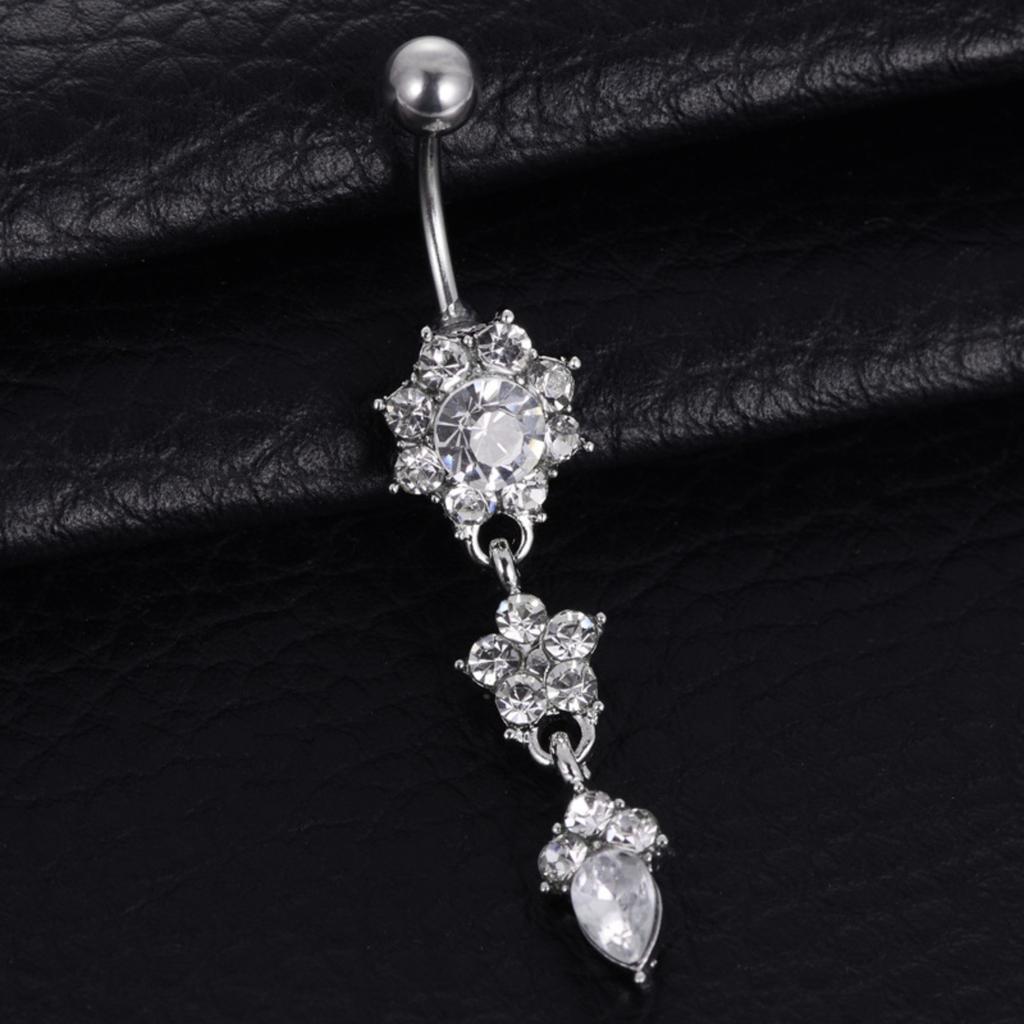 Button Stainless Zirconia Double Multi-Prong Navel Jewelry for Women