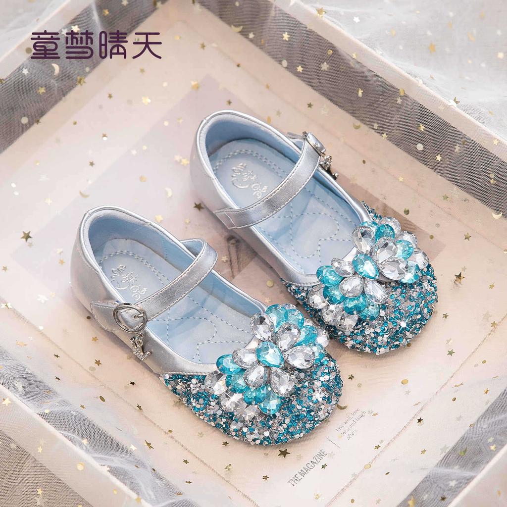 Size 26-37 Princess Shoes Girls Elsa Shoes 2025 New Children's Small Leather Shoes Women's Treasure Crystal Single Shoes Soft Sole