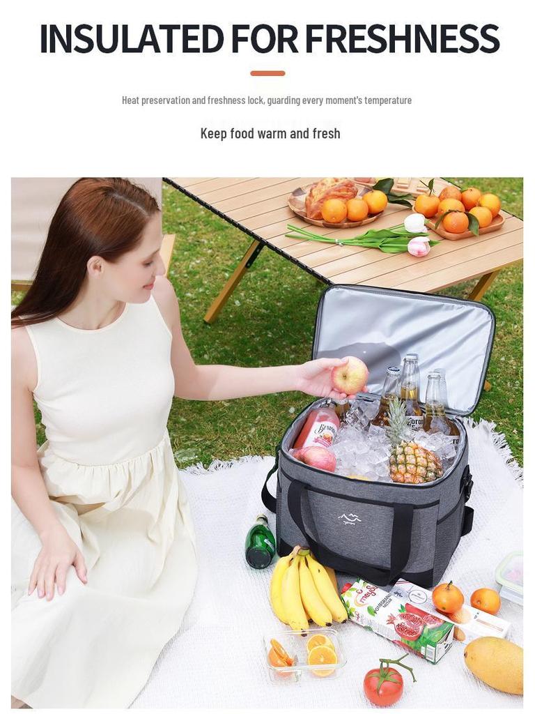 Large Capacity Insulated Picnic Bag - Portable, Square Design, Crossbody & Handheld for Outdoor Camping and Lunch