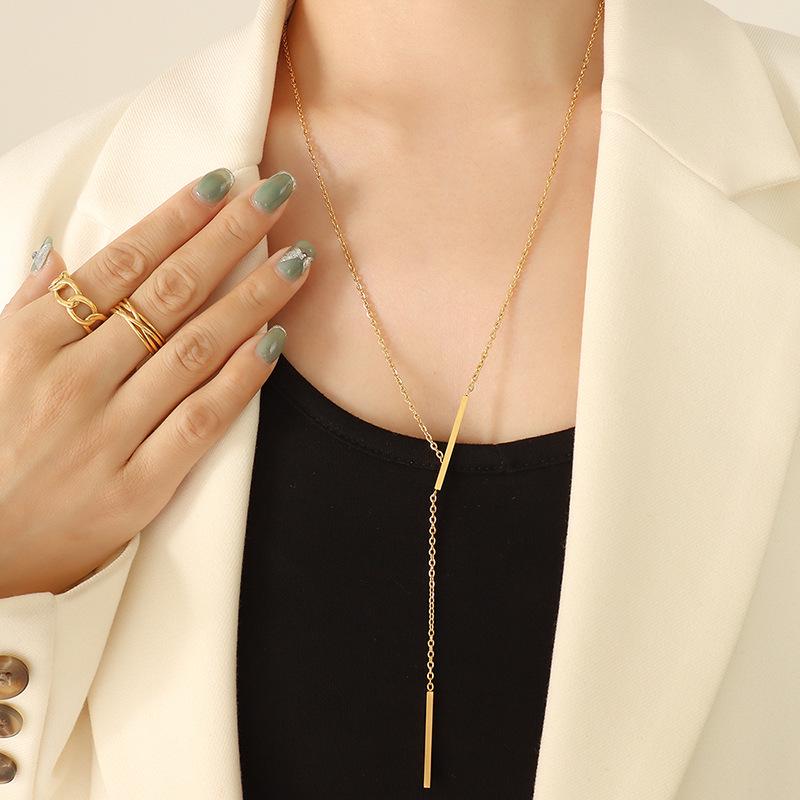 18K Gold Plated Geometric 'Y' Clavicle Chain Necklace, European & American Punk Style, Stainless Steel