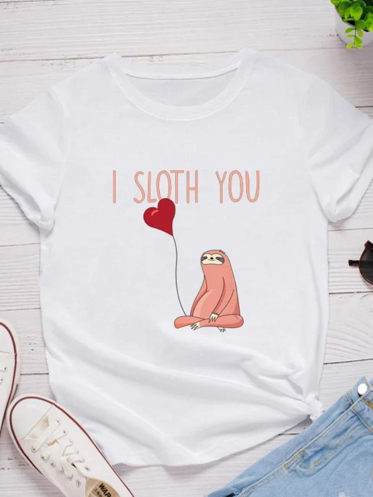 Miluji tě Leniost Srdce Potisk Dámské Tričko Krátký Rukáv O Kulatý Výstřih Volné Dámské Tričko Dámské Tričko Topy Oblečení Camisetas Mujer