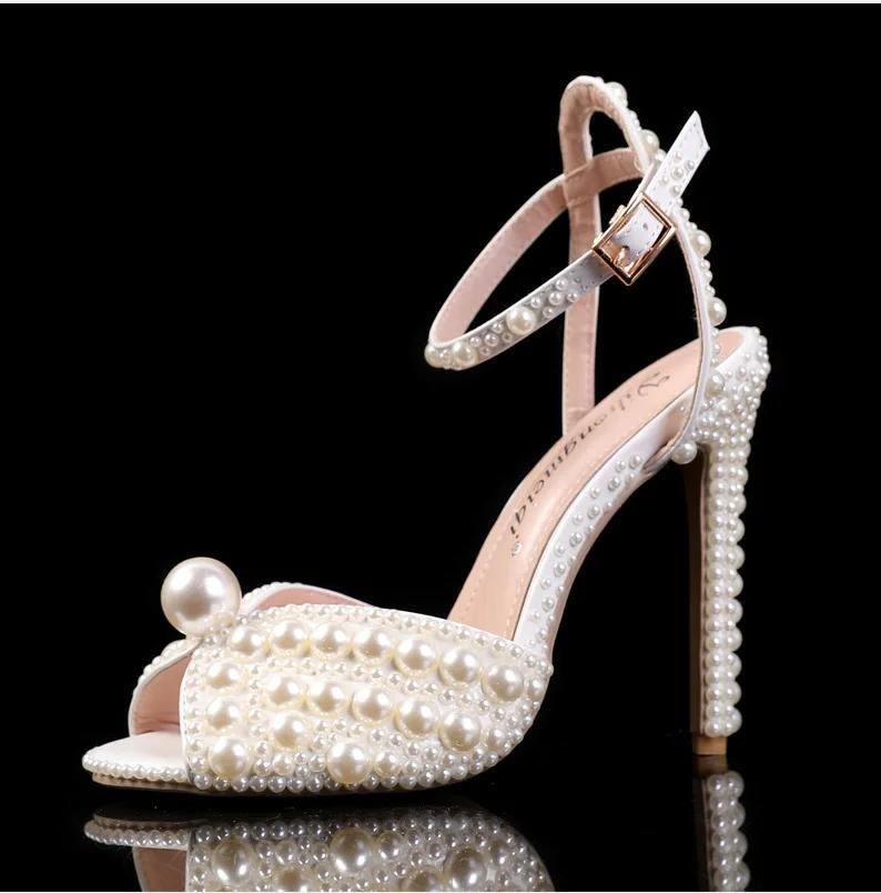 Fashion Maogu Women Sandals Fashion High Quality Wedding Shoes Women New Pearls Studs Luxury Peep Toe High Heels Buckle Woman Sandal 43