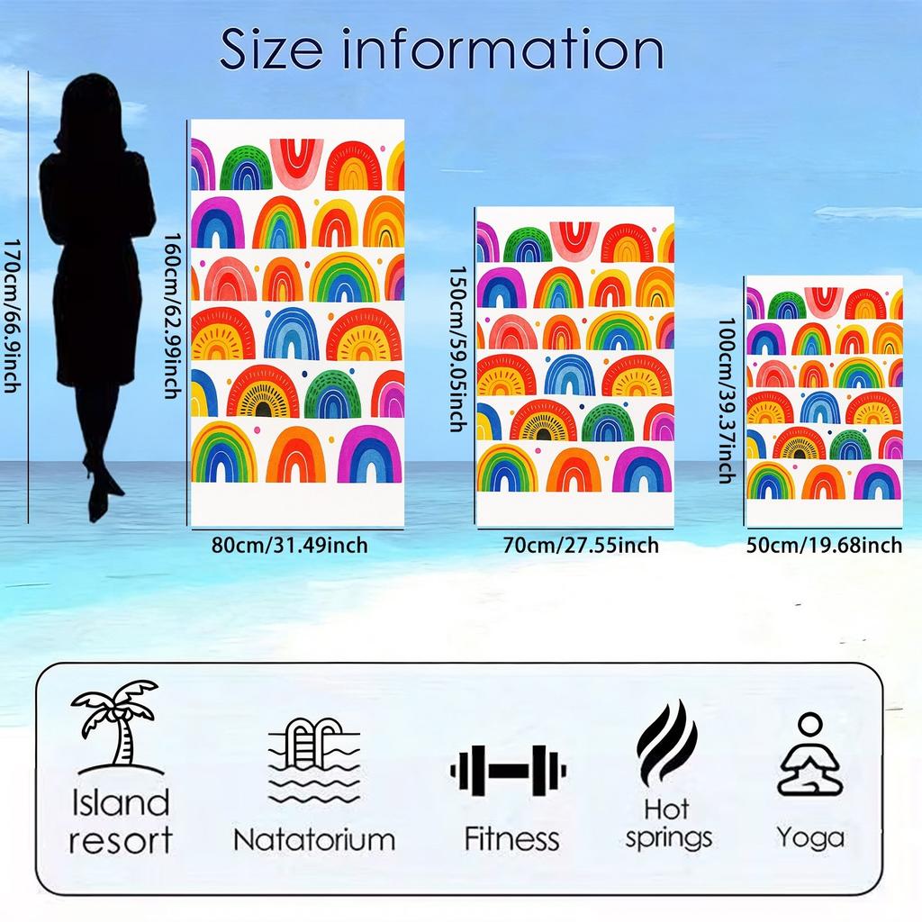 1pc, Rainbow Theme Extra Large Soft Beach Towel,Multicolor Arc Print Pattern, Microfiber Bath Towel,Quick-Drying,Super Absorbent