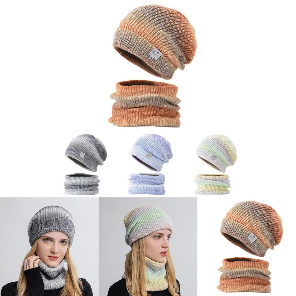 Zestaw czapki dzierganej na zimę z materiału z włókna akrylowego o gradientowym kolorze i ochroną uszu do noszenia na co dzień