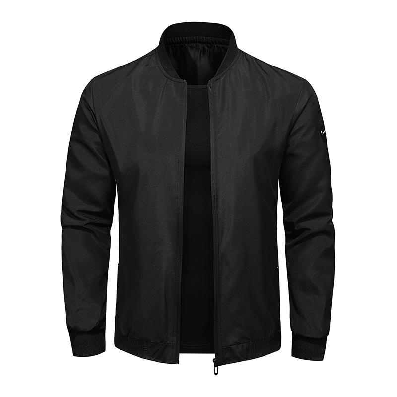 New Casual Men's Spring and Autumn Solid Color Stand Collar Zipper Pocket Fashionable Versatile Long Sleeve Jackets