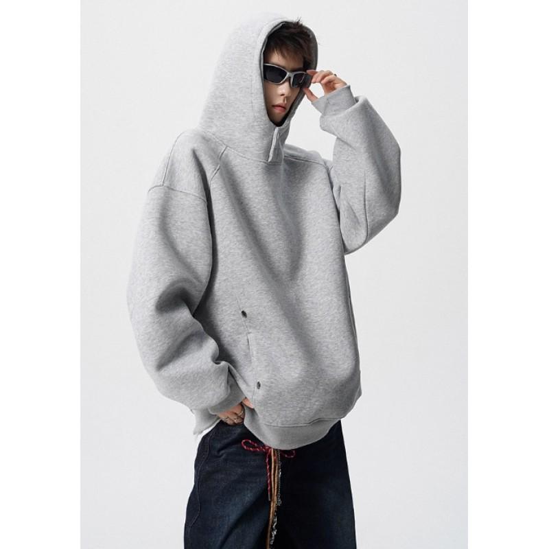 Thick Fleece-Lined Hooded Sweatshirt Unisex Oversized Winter Casual Pullover With Button