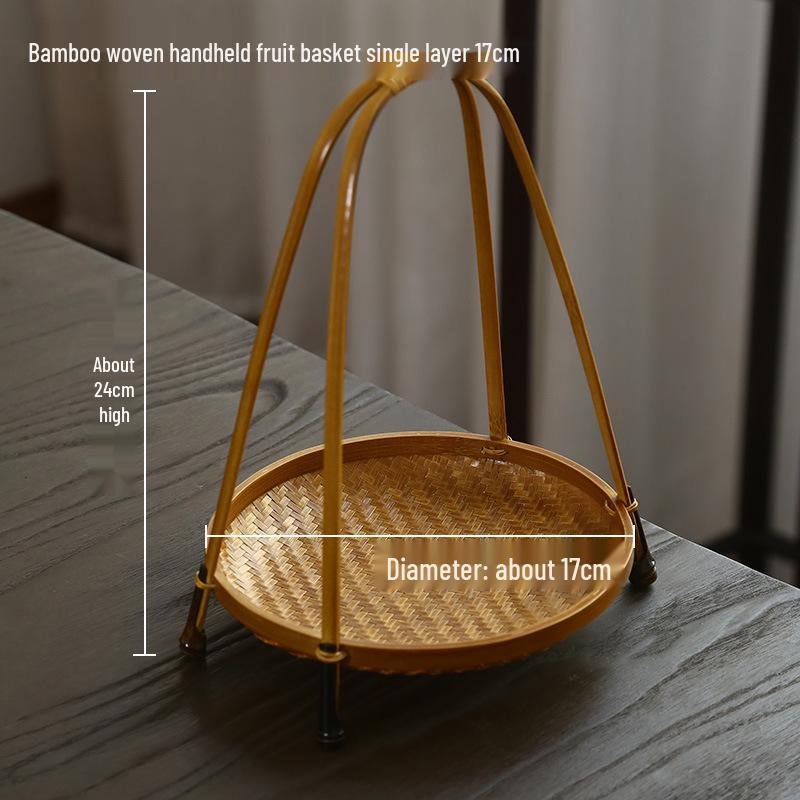 Multi-Layer Bamboo Hand-Woven Basket Display Stand for Fruits, Tea, and Pastries