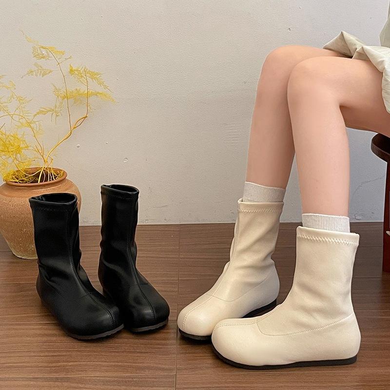 Simple soft leather low tube new soft surface flat bottom fashion women's fashion boots European and American style versatile spring and autumn boots