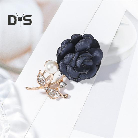 Faux Pearl Fabric Rose Brooch Artificial Flower Brooch Pin for Women Rhinestone Lapel Pin Clothing Accessories for Coat Hat Bag