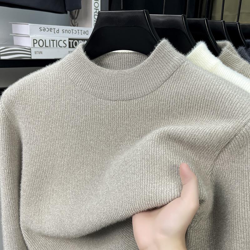Men s Premium Thick Knit Half-High Collar Sweater - Solid Color Autumn/Winter Top Medium