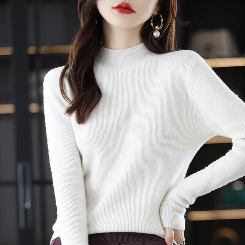 2023 Women's High Neck Pure Wool Knit Sweater - Autumn/Winter Base Layer