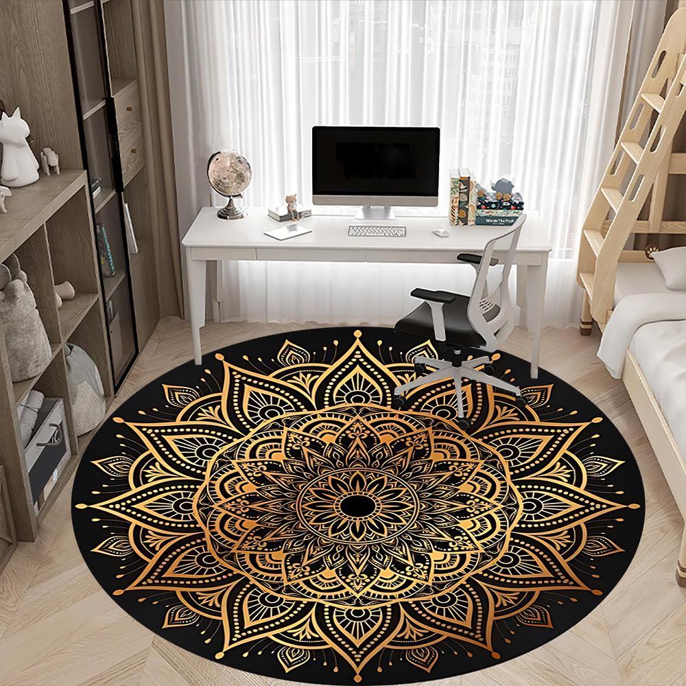 1PC Golden Mandala Pattern Chair Carpet for Office, Indoor Non-Slip Washable Carpet, Soft Comfortable Mat For Office Room yy250930245