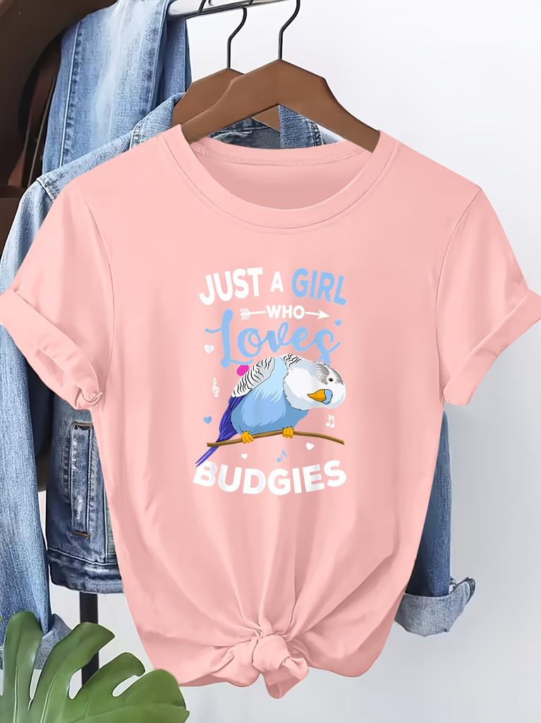 Womens Tshirt Just A Girl Who Loves Budgets Printed Round Neck Warm Healing Casual Trend Daily Easy Versatile Womens Top