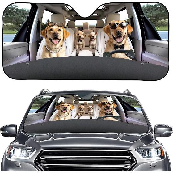 Talayituse Funny Family Dogs Print Windshield Sunshade for Car SUV Truck Foldable Uv Ray Reflector Front Window Sun Shade Visor Shield Cover