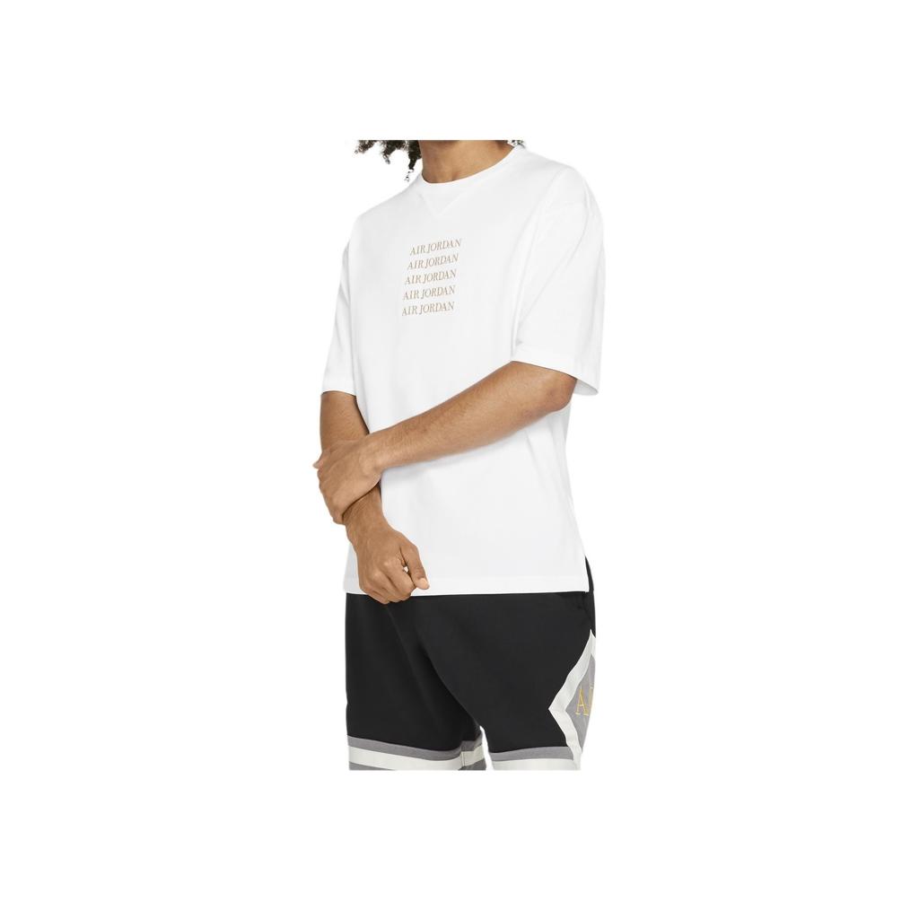 Air Jordan Embroidered Gold Logo Casual T-Shirt Men Tops White AT8873-100