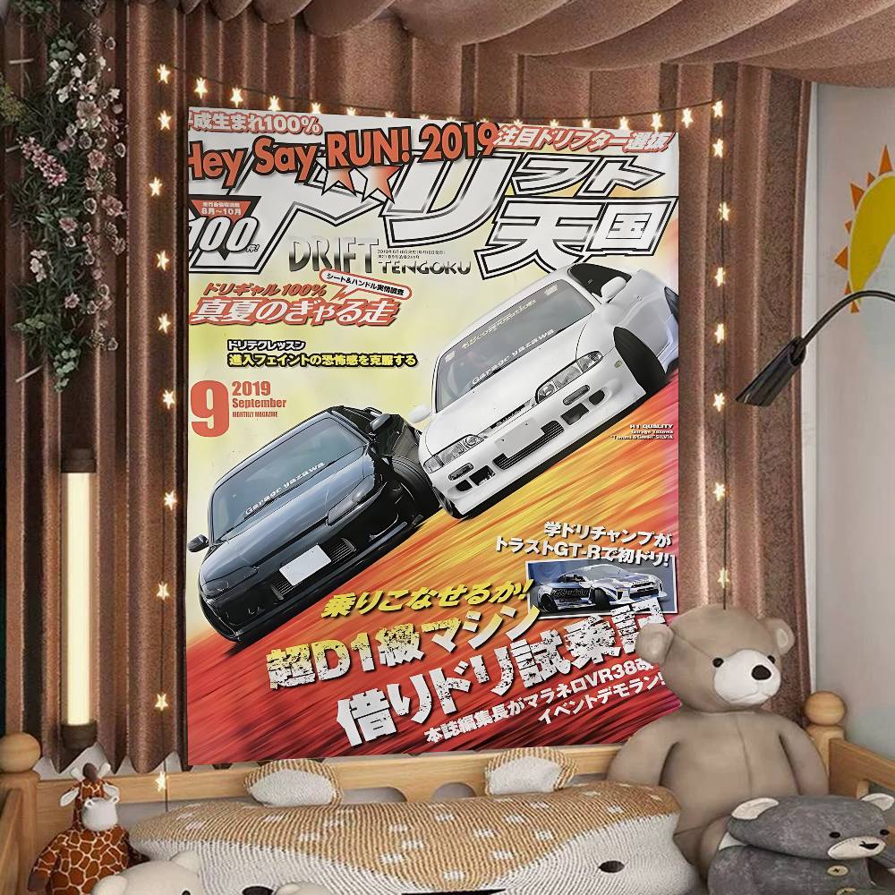 JDM Car Japan Retro 90s Printed Large Wall Tapestry Cheap Hippie Wall Hanging Bohemian Wall Tapestries Mandala INS Home Decor