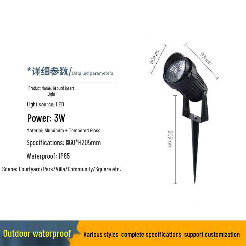 Outdoor Waterproof Plug-In Spotlight for Gardens and Lawns