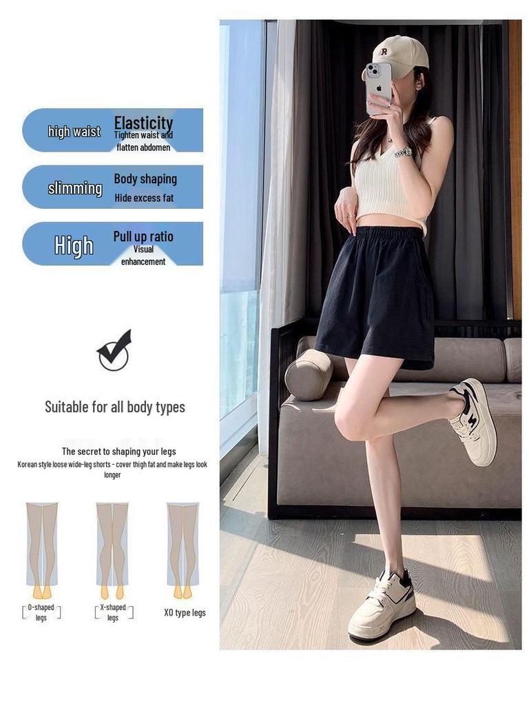 2025 Women's High Waist Casual Wide-Leg Mid-Length American Workwear Summer Shorts